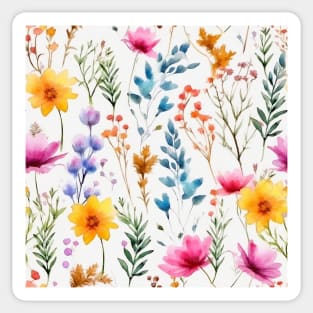 Watercolor Assorted Wildflowers Pattern 1 Sticker